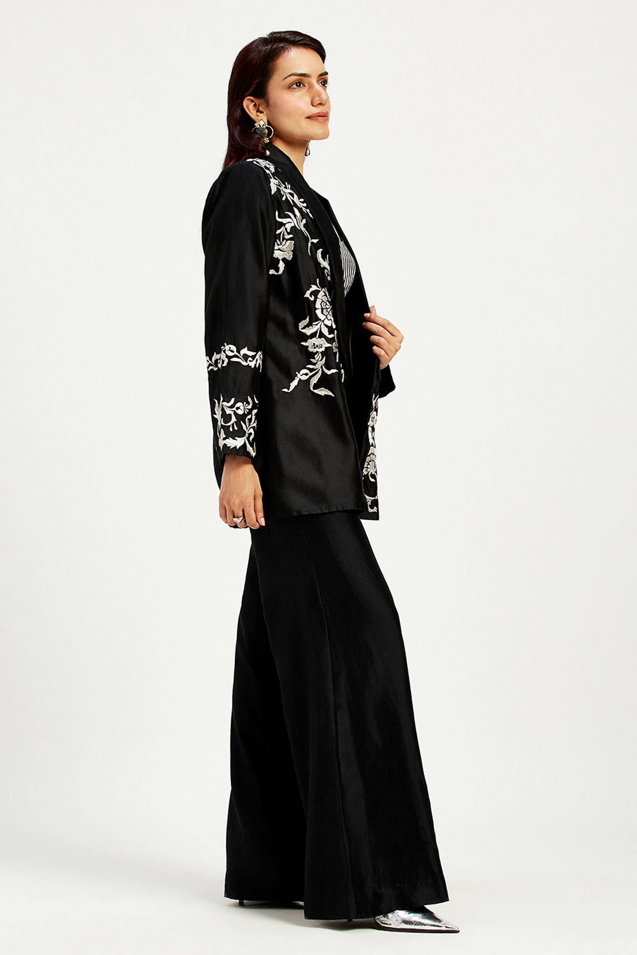 Ebony - Tendril Embroidered Jacket and Pant Set