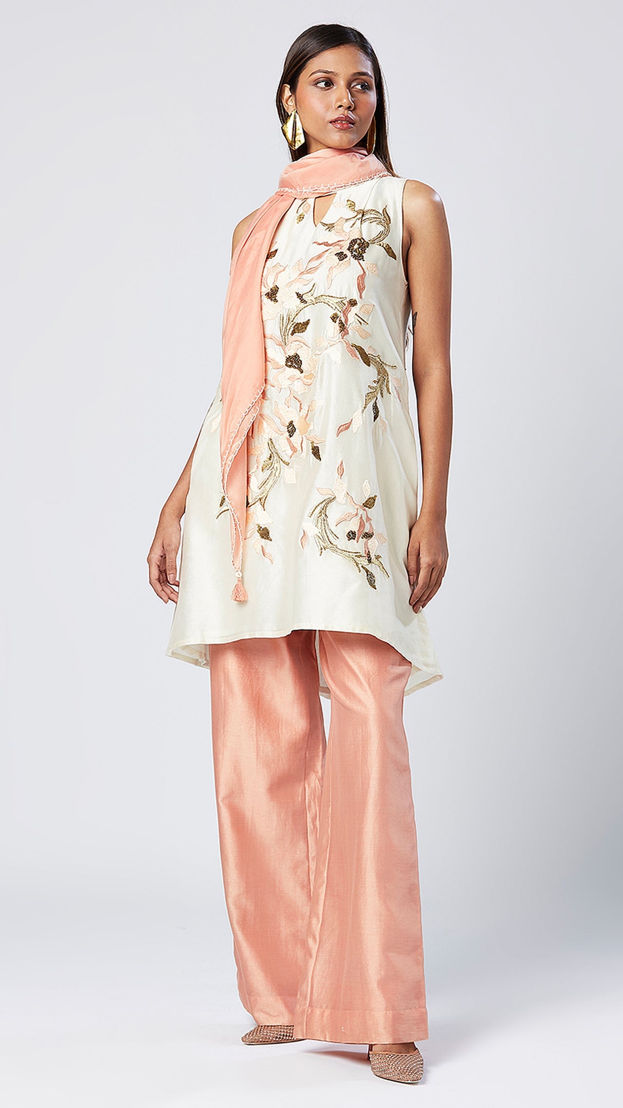 Leena - Pastel Sleeveless Tunic & Pants + Stole