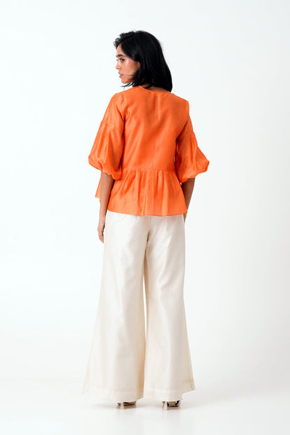 Sunset Orange Toni Set - Multi Knot Peplum Top with Slip + Pants