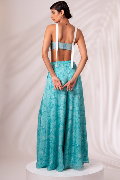 Zuri - Sea Green Overlay with Divided Skirt and Bustier