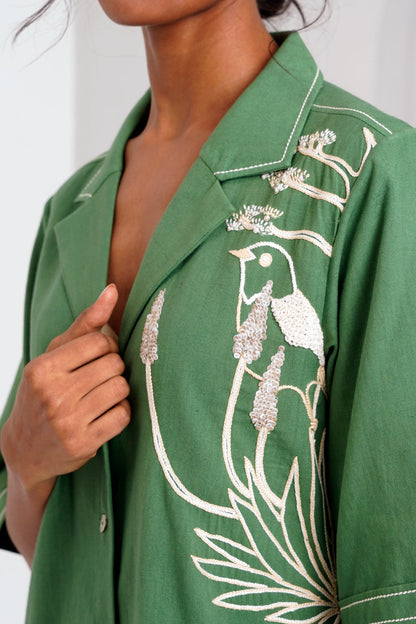 Pine Green Taiwo - Embroidered Shirt Dress