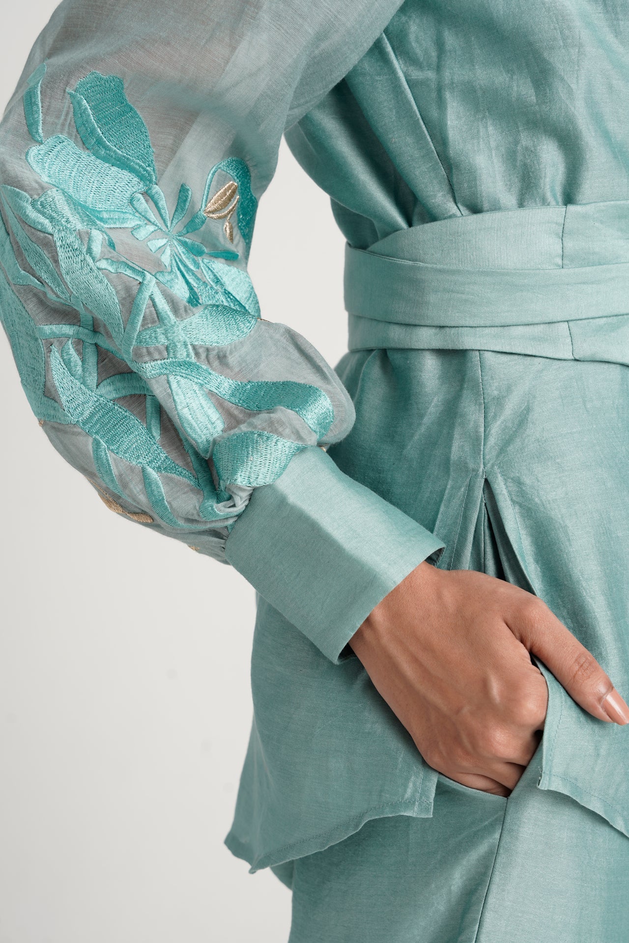 Grace - Aqua Wrap Top with Ankle Pants