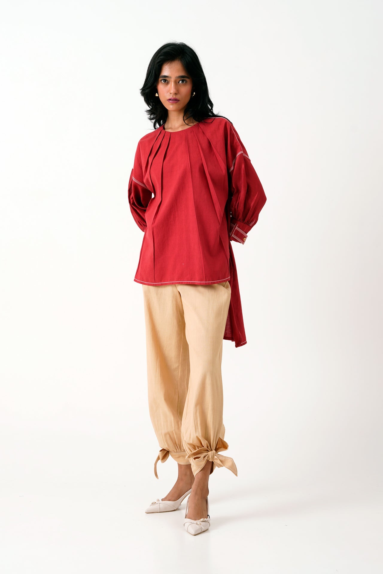 Ariel + Eva - Madder Pleated Top + Latte Bow Pant