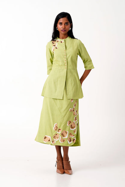 Spring Green Sierra Skirt Set - Peplum Top + Tapered Skirt