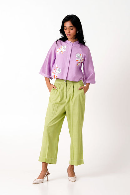 Lavender Zola - Raglan Sleeve Crop Shirt + Ankle Pants