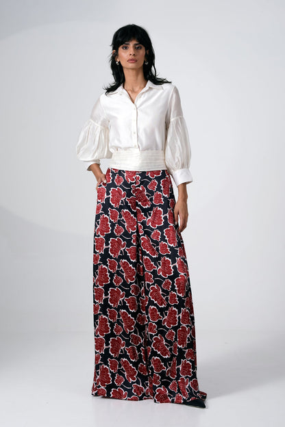 FILIPINA - SHIRT WITH GATHERED BELT AND DIVIDED SKIRT