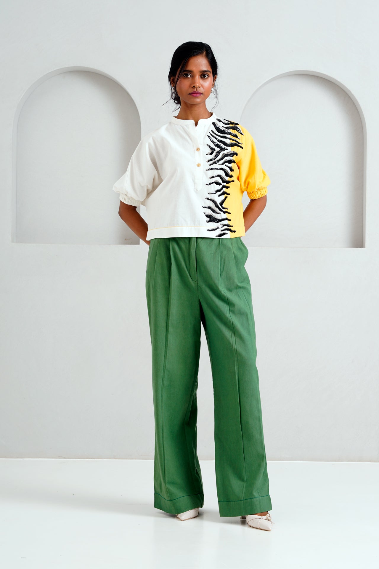 White Terra - Tiger Top + Pleated Long Pants