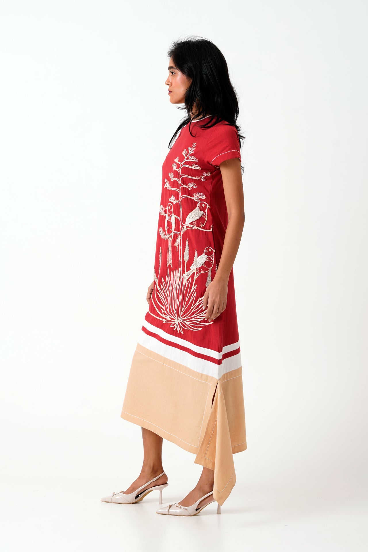 Madder Chase - Midtown Midi Dress in Hand Embroidery