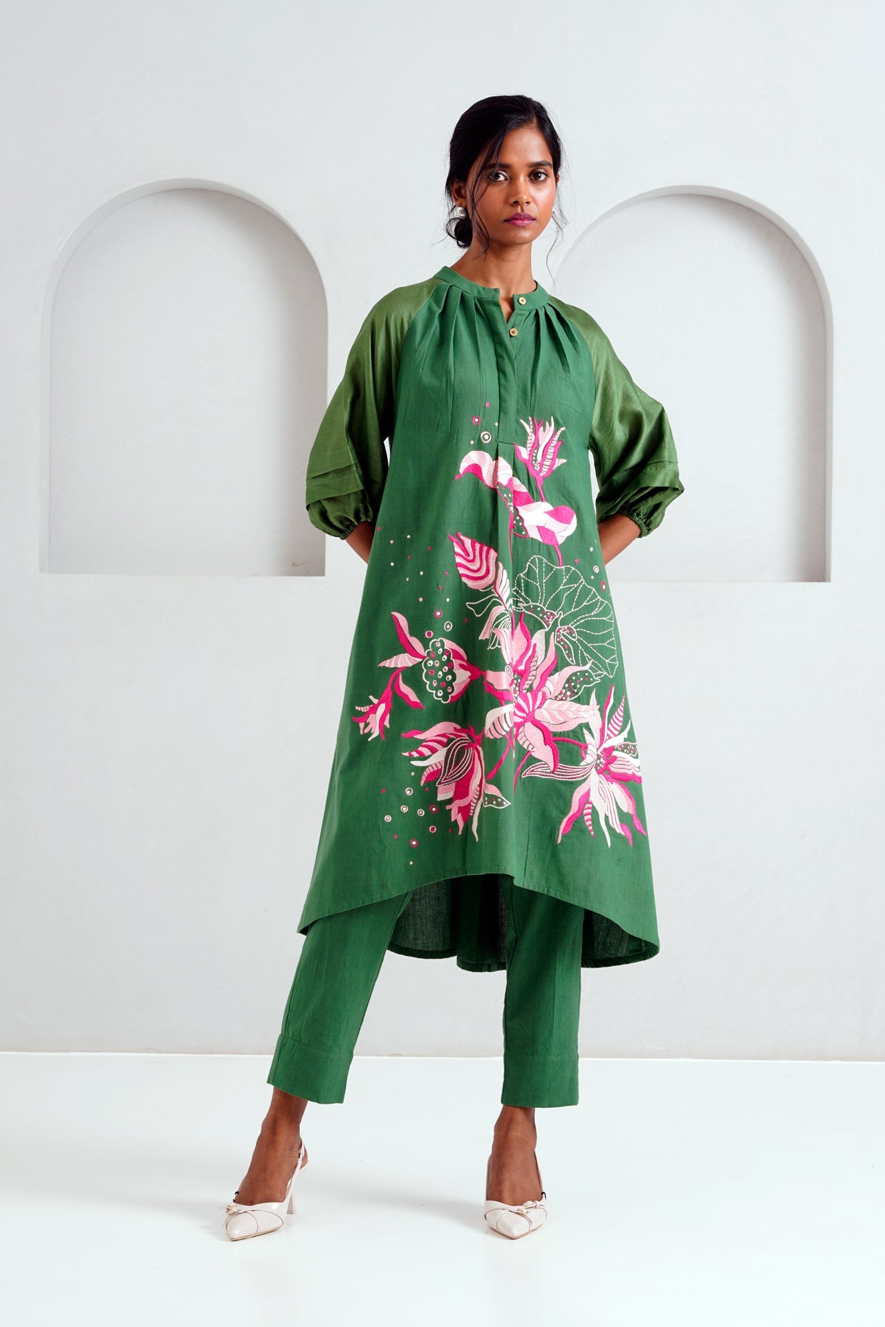 Pine Green Suvi Set - Embroidered Tunic + Pants