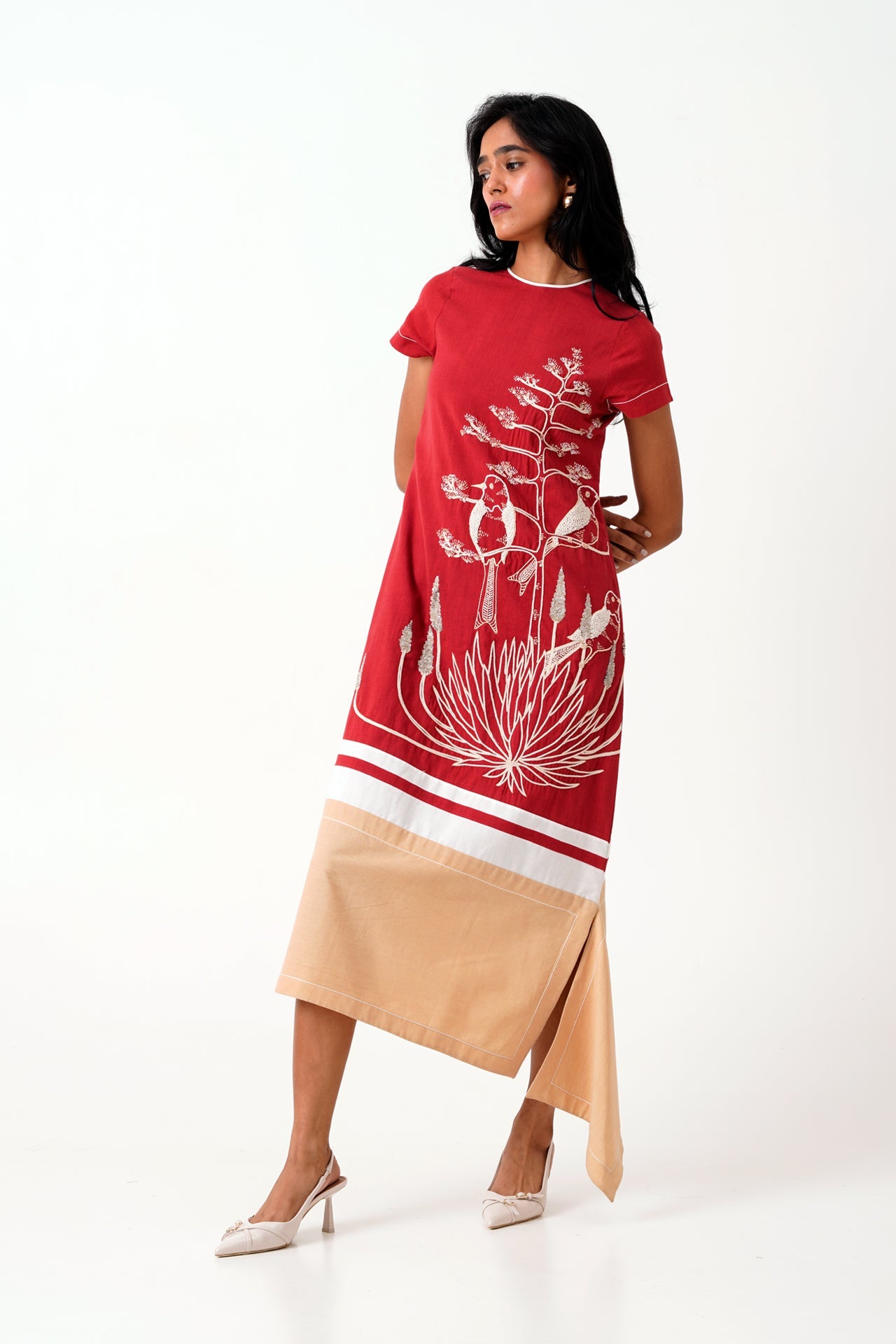 Madder Chase - Midtown Midi Dress in Hand Embroidery