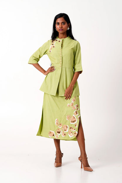 Spring Green Sierra Skirt Set - Peplum Top + Tapered Skirt