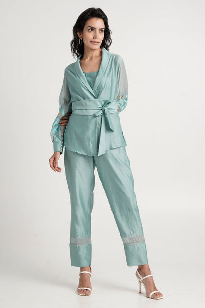 Grace - Aqua Wrap Top with Ankle Pants