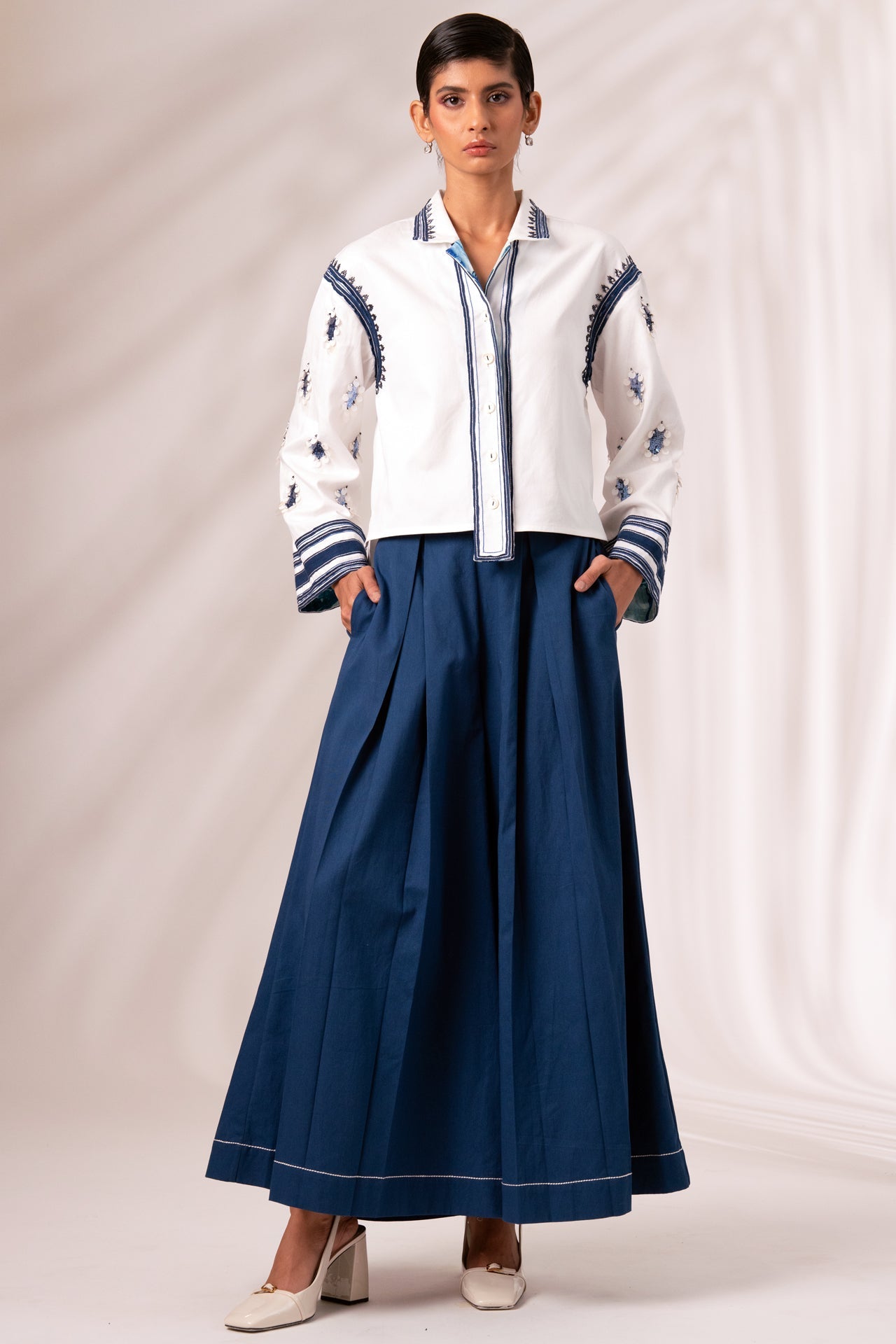 Cosmo Top + Indigo Rico Pleated Culottes