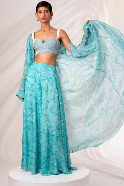 Zuri - Sea Green Overlay with Divided Skirt and Bustier