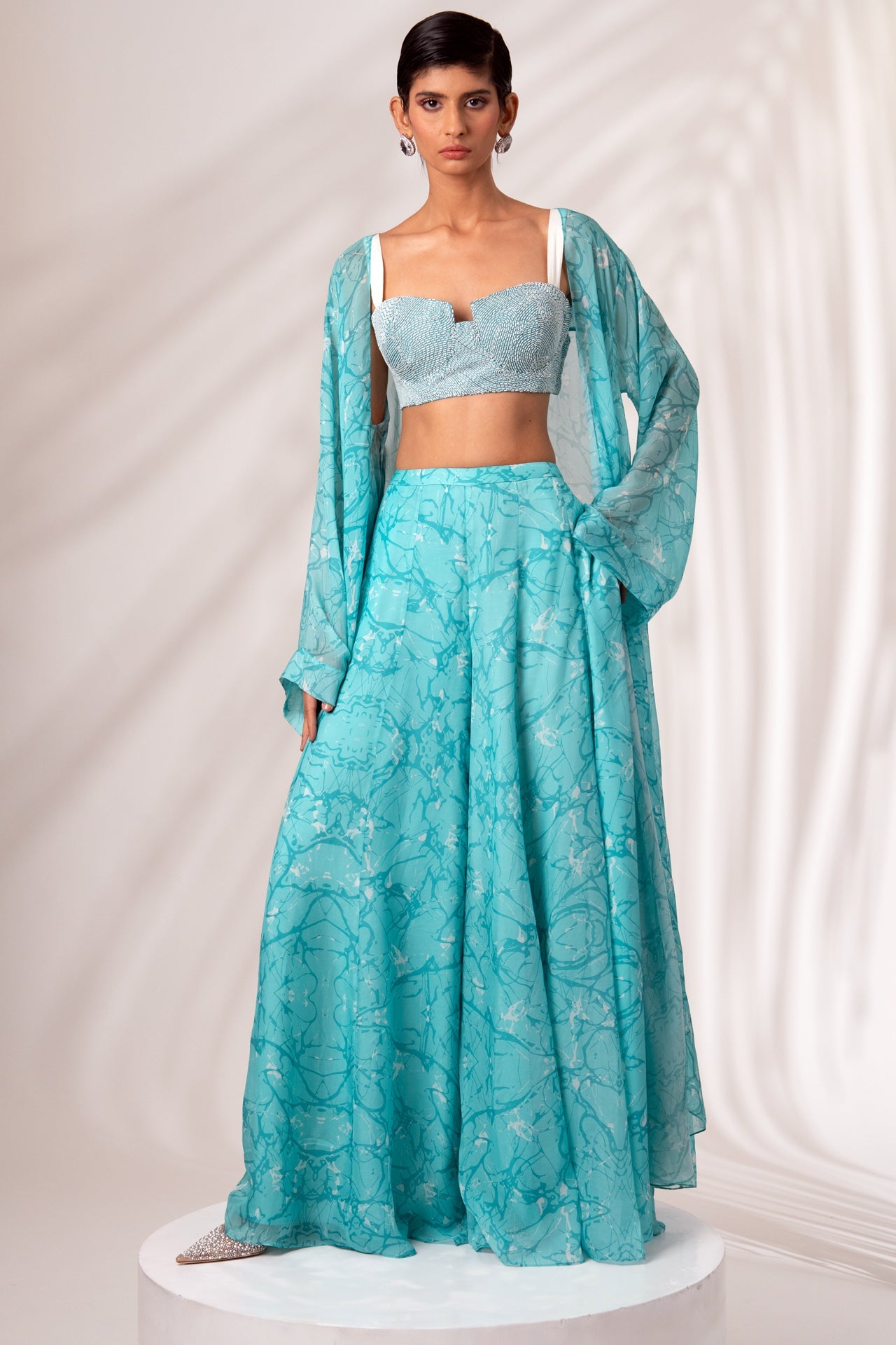 Zuri - Sea Green Overlay with Divided Skirt and Bustier