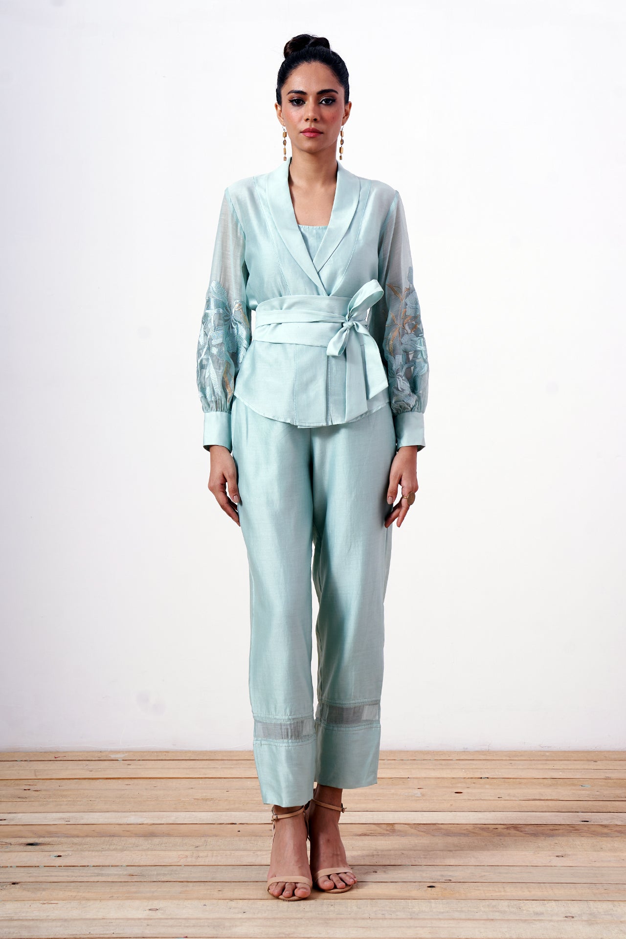 Grace - Mint Wrap Top with Ankle Pants