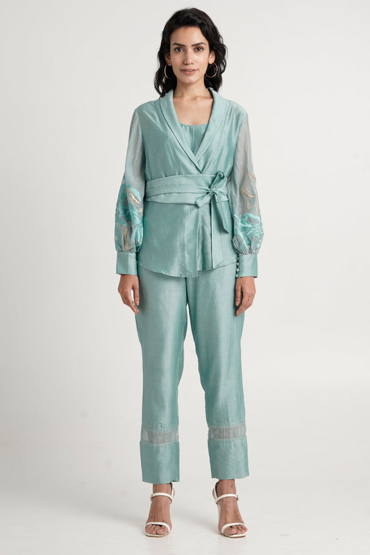 Grace - Aqua Wrap Top with Ankle Pants