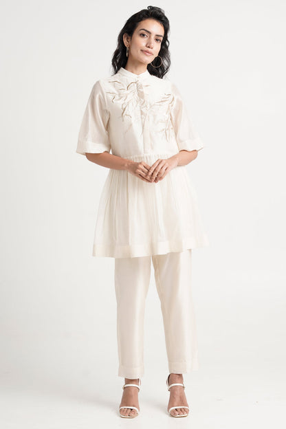 Ivory Abe 2.5 - Tonal Embroidery Peplum Tunic Set