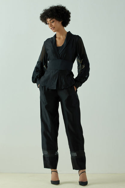 Grace - Matte Black Wrap Top with Ankle Pants