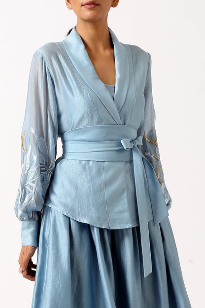 Bloome - Pacific Blue Pleated Midi with Wrap Top