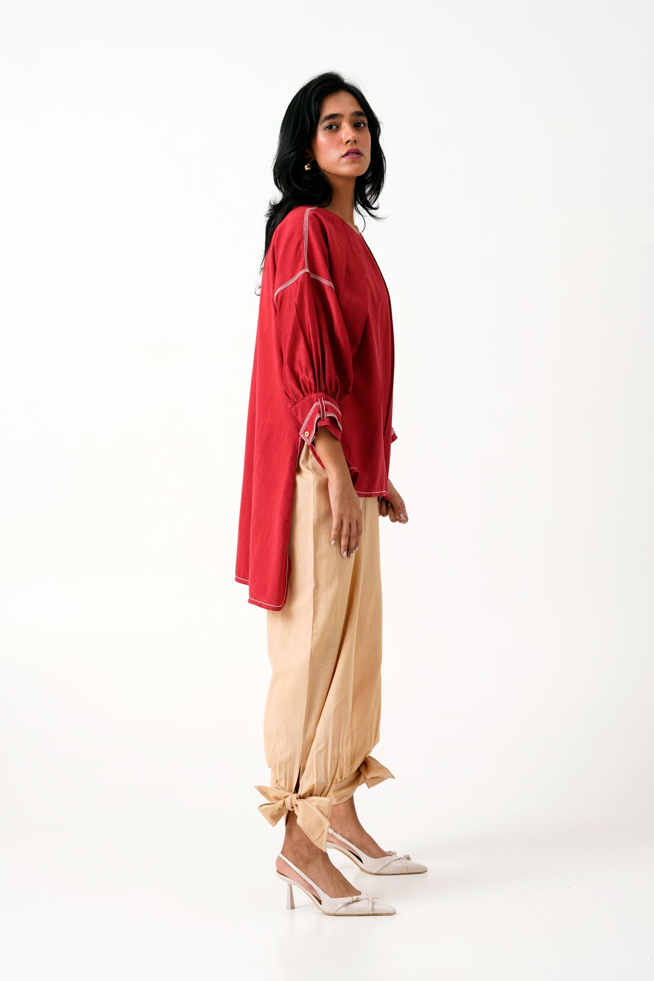 Ariel + Eva - Madder Pleated Top + Latte Bow Pant