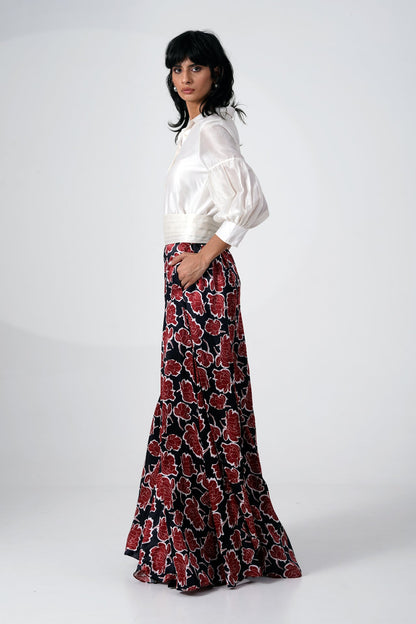 FILIPINA - SHIRT WITH GATHERED BELT AND DIVIDED SKIRT