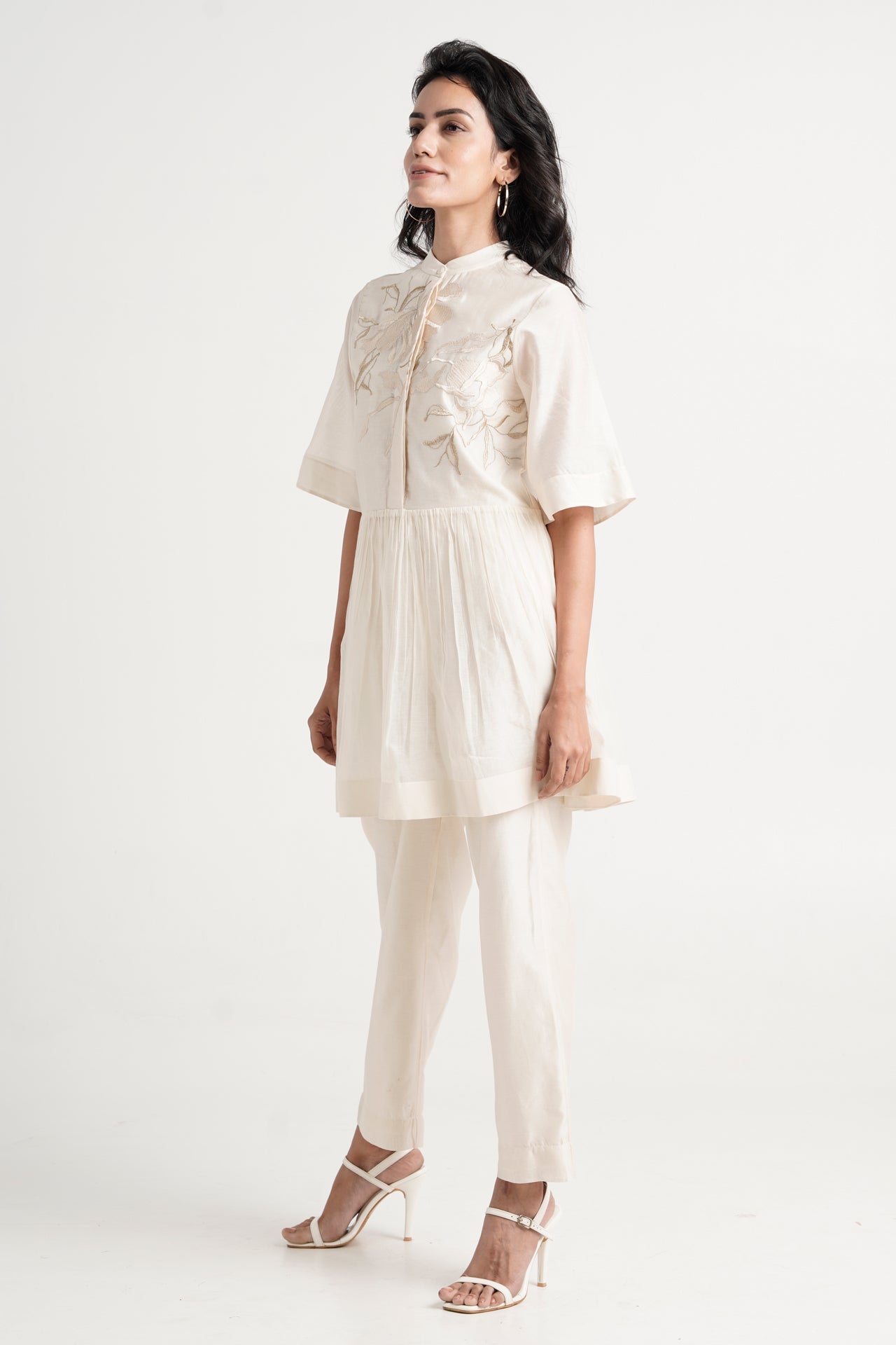 Ivory Abe 2.5 - Tonal Embroidery Peplum Tunic Set