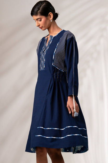 Nixie - Natural Indigo Pinstripe Dress