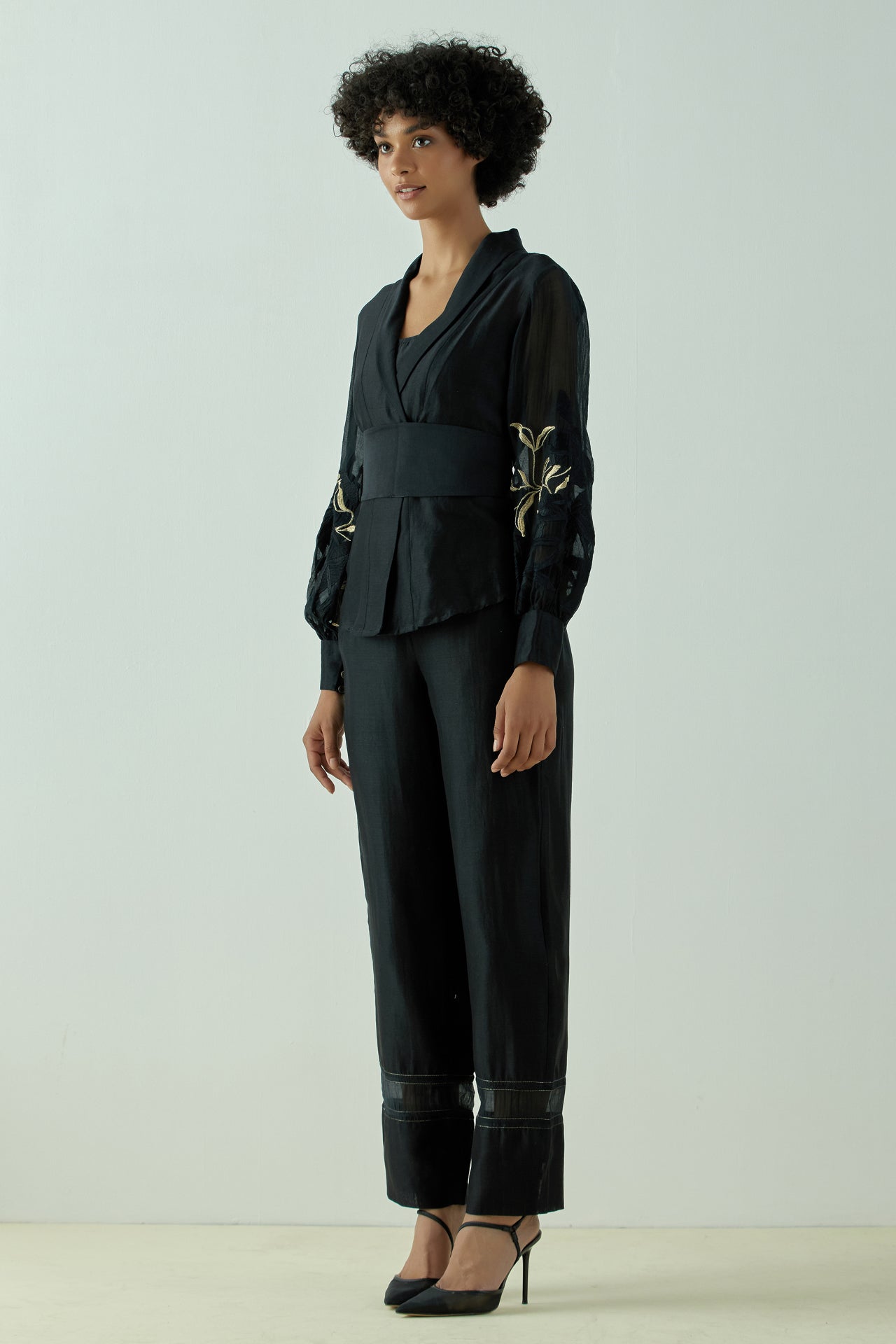 Grace - Matte Black Wrap Top with Ankle Pants