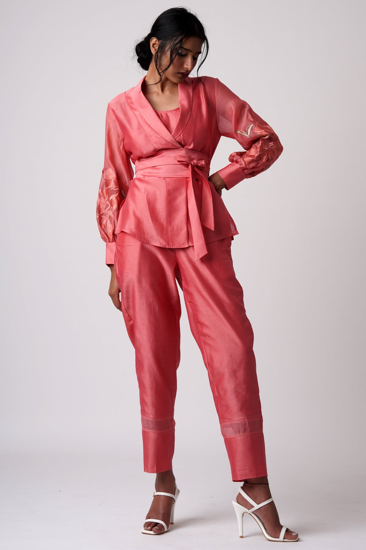 Grace - Coral Wrap Top with Ankle Pants